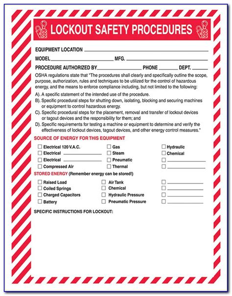 Printable Lockout Tagout Forms